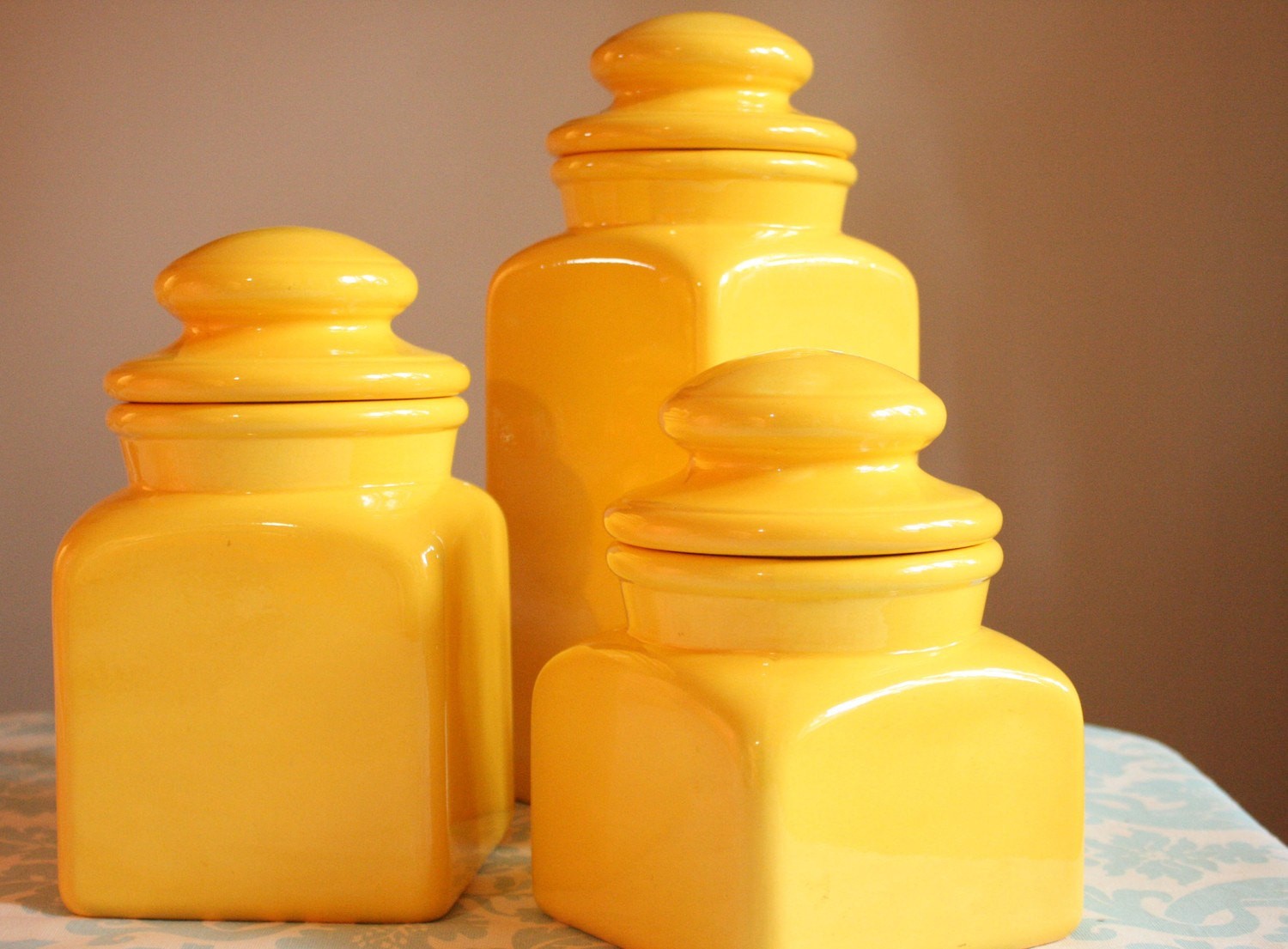 Vintage sunny yellow canister set 1970s ceramic sunshine