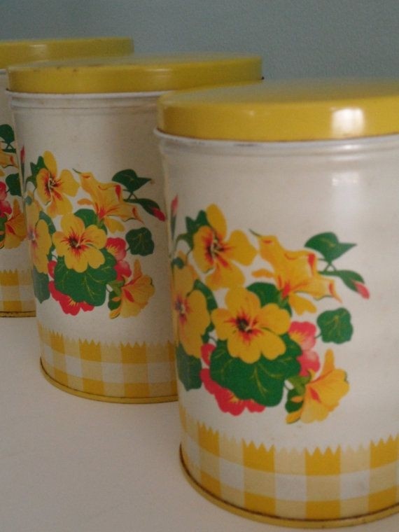 Vintage yellow kitchen canisters set of three by