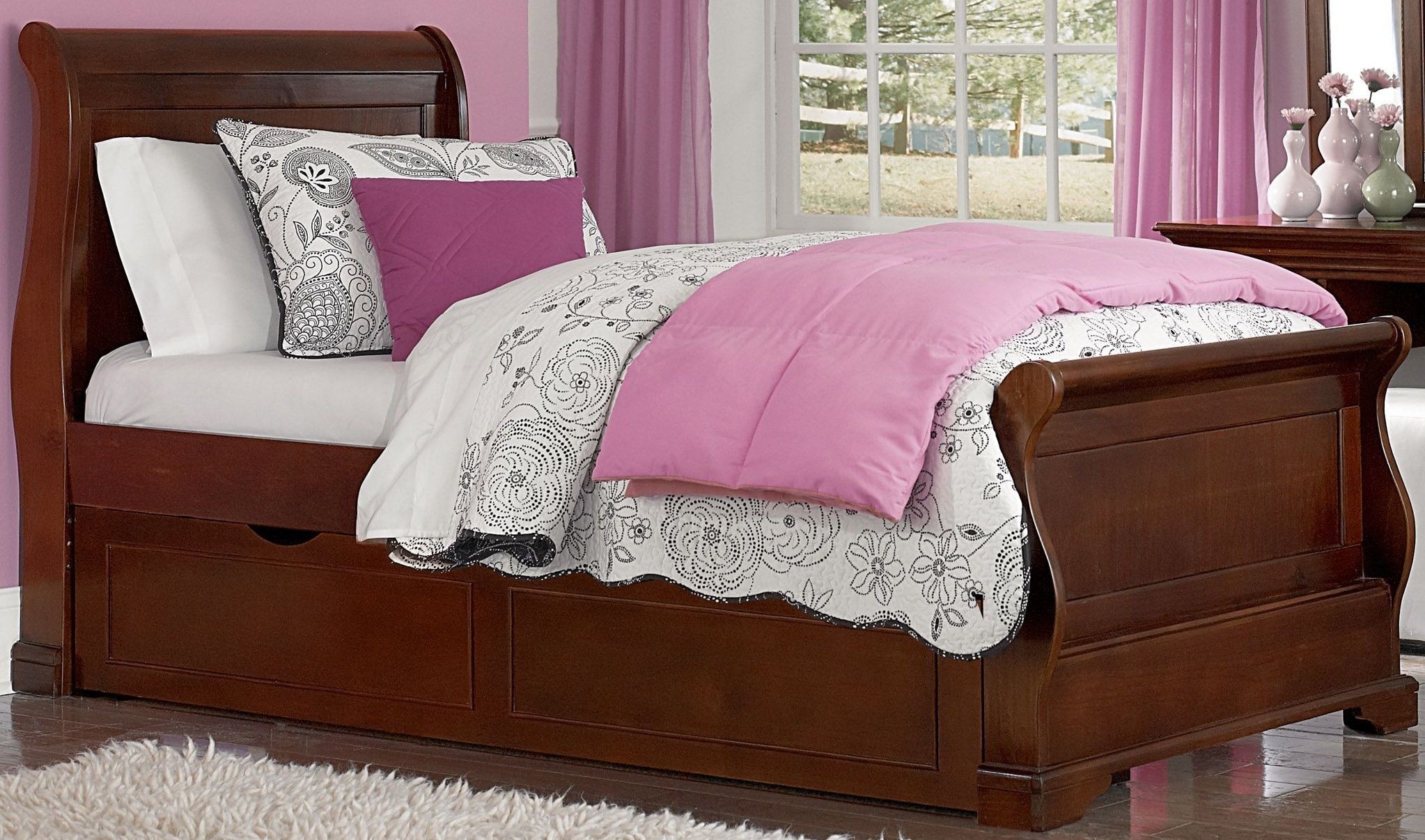 Walnut street chestnut riley twin sleigh bed with trundle