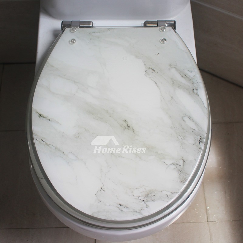 White marble soft close resin toilet seat oval decorative 4
