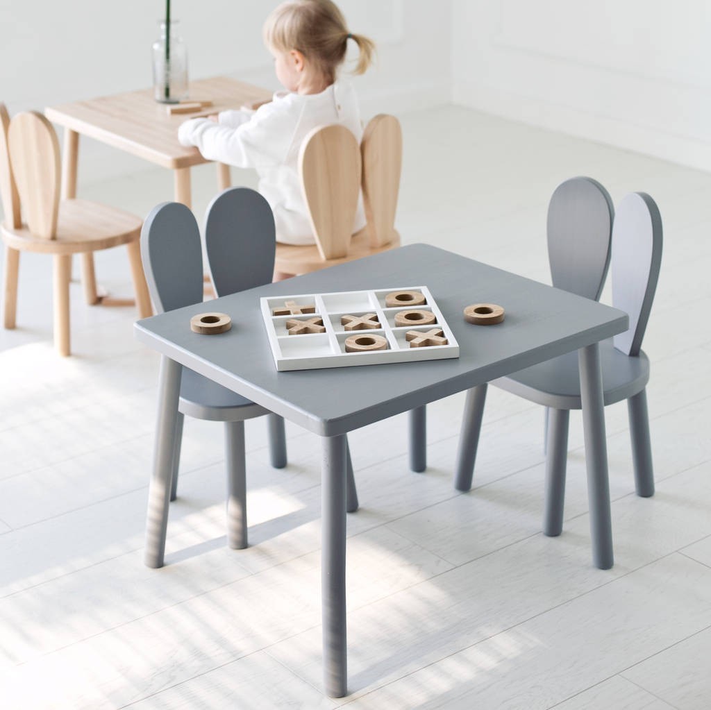 Wood table and two kids chairs set by littlenomad