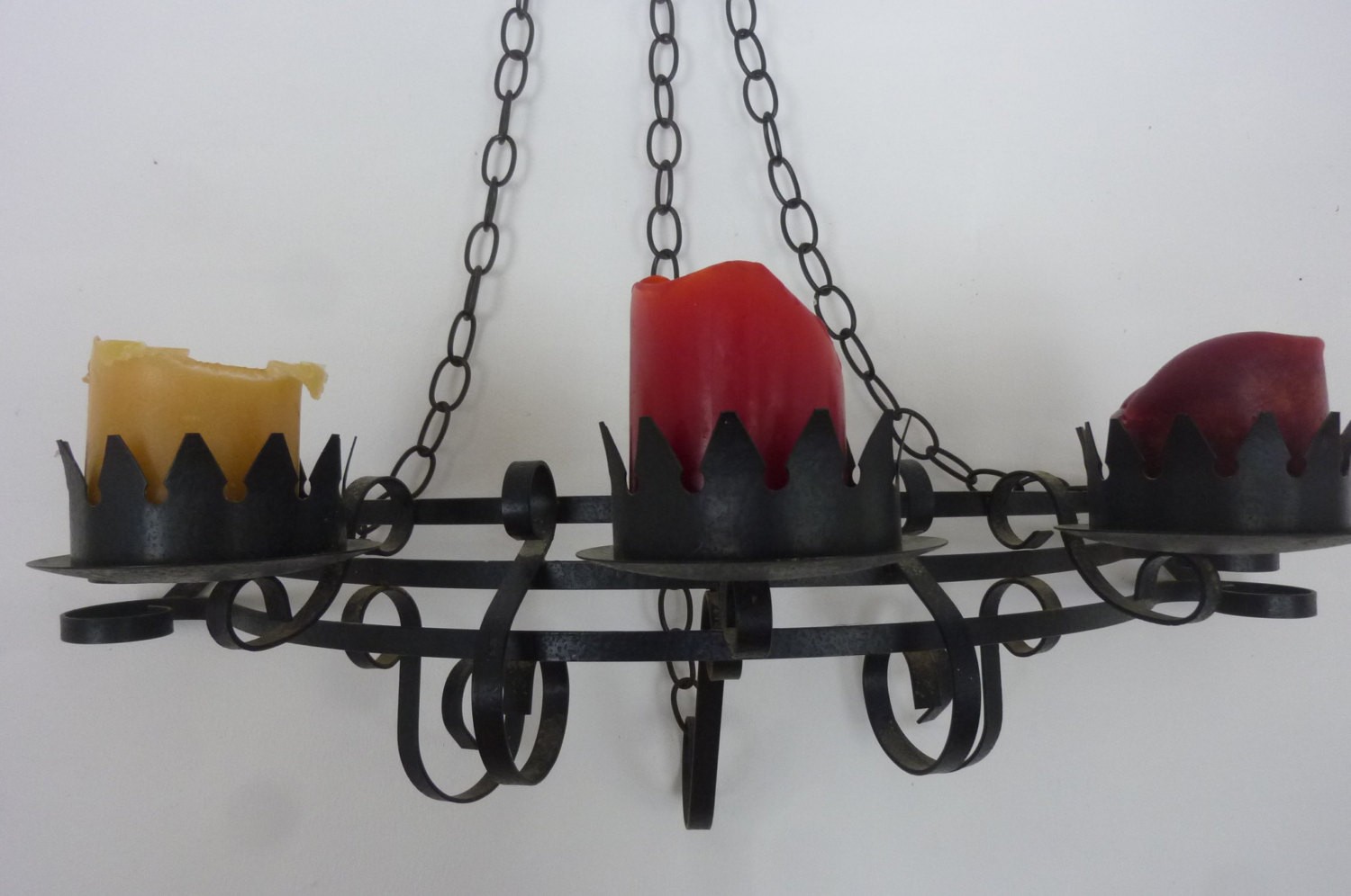 Wrought iron candle holder 70s wall hanging light fixture