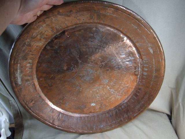 X large vintage decorative copper wall hang plate