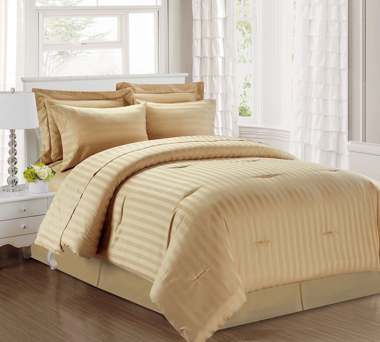 3 piece damask stripe 500 thread count cotton comforter