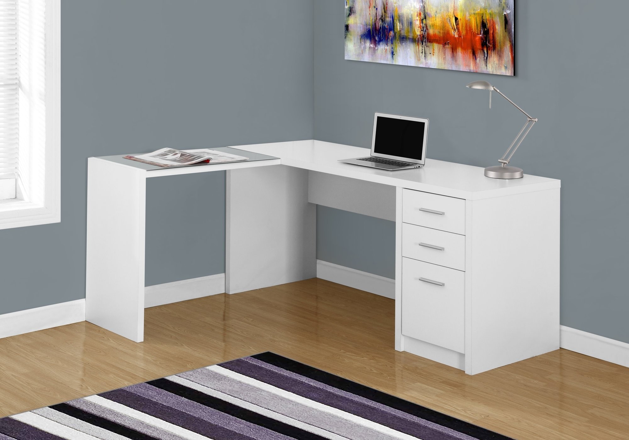 60 L Shaped White Office Desk W 3 Drawers 