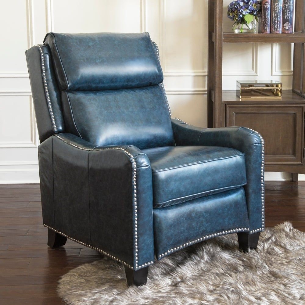 Abbyson oliver navy top grain leather pushback recliner in