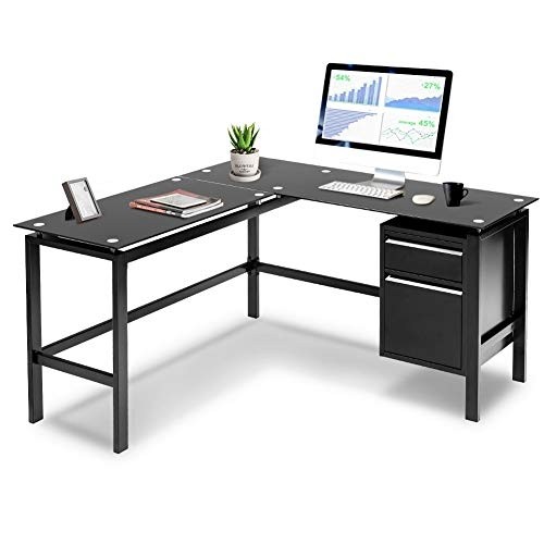 Amazon com invie l shaped desk with drawers corner