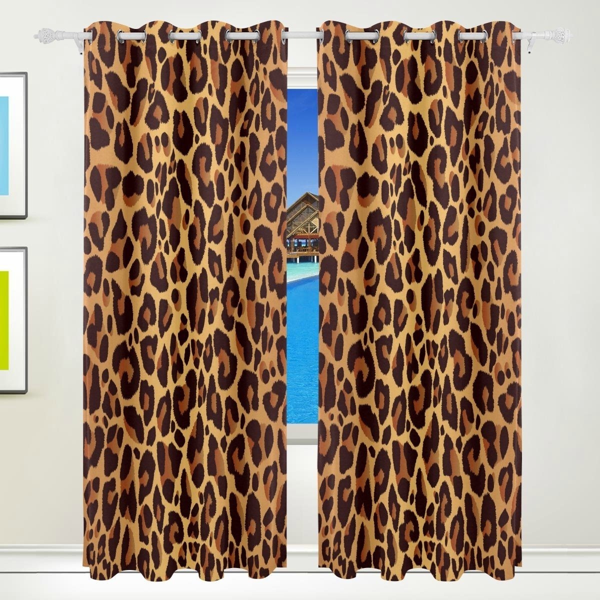Amazon com wozo leopard print window curtain panels drape