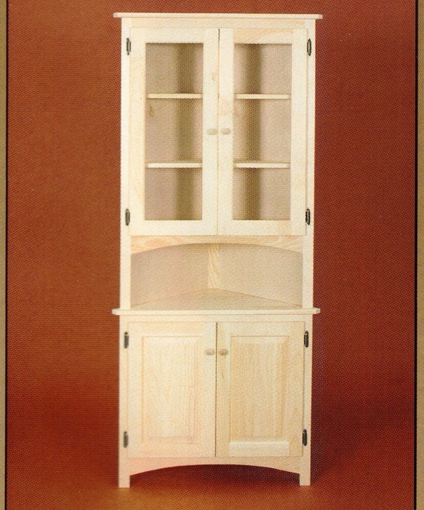 Amish unfinished solid pine corner hutch china cabinet