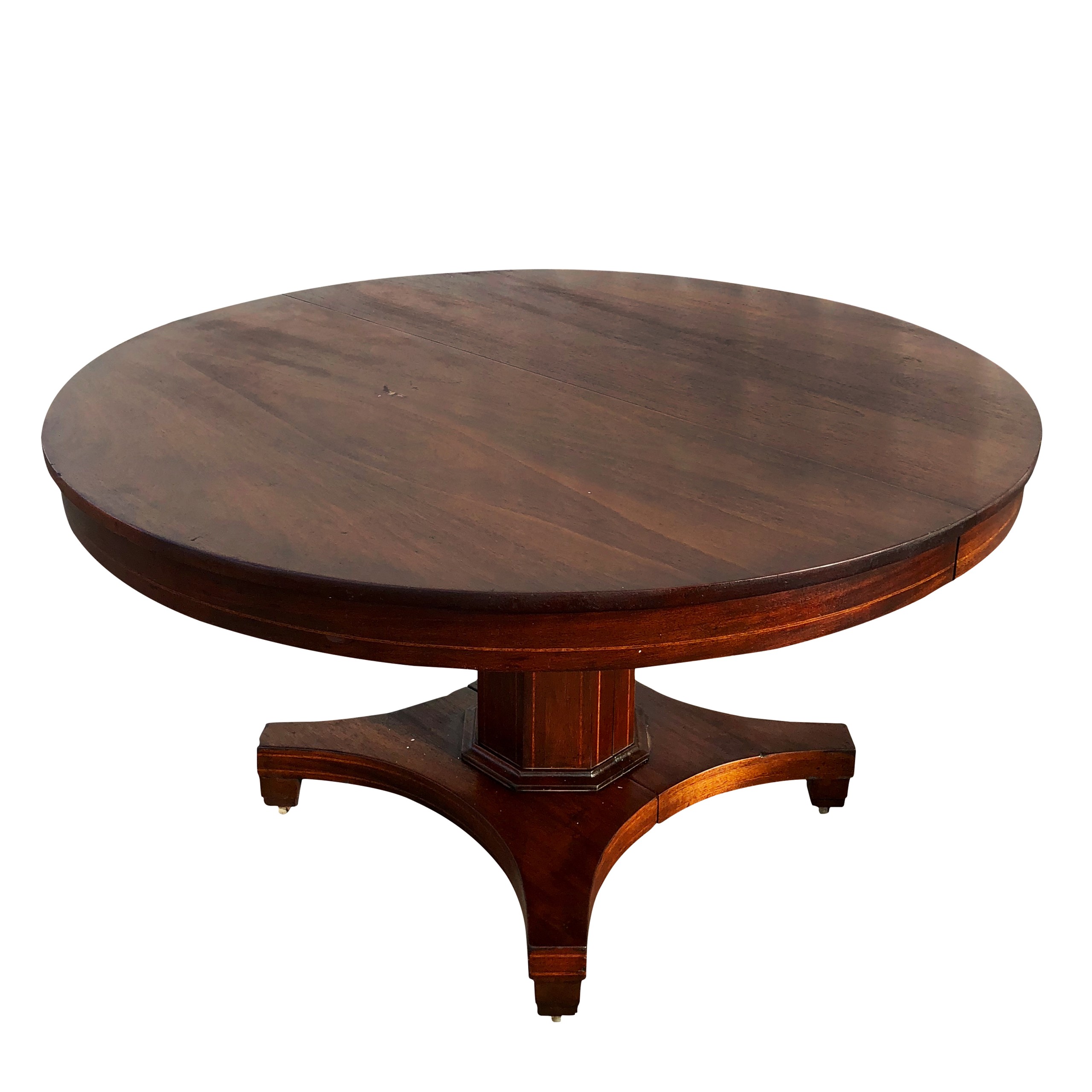Antique federal round mahogany inlaid dining pedestal