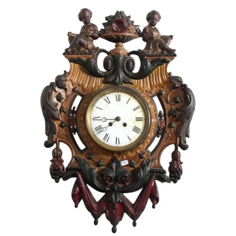 Antique french wall clock in solid cast iron circa 1880
