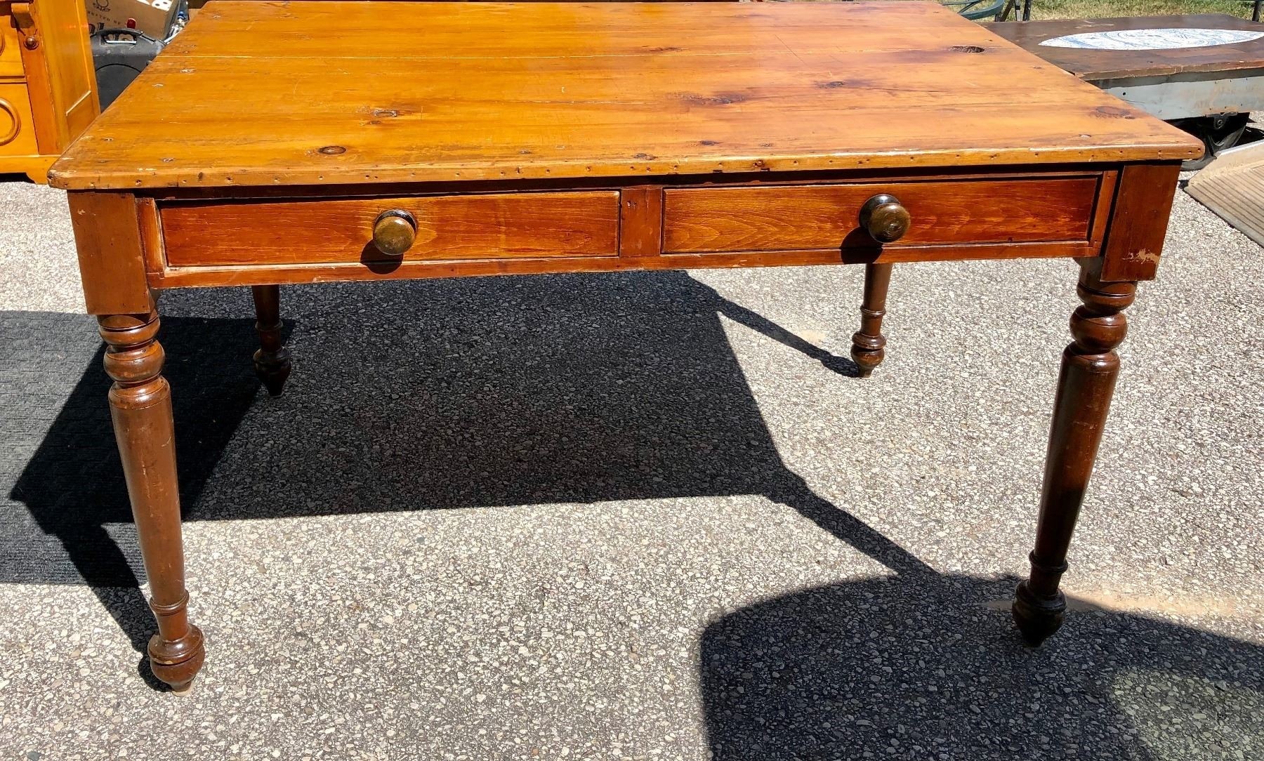 Antique pine kitchen table with cutlery drawers