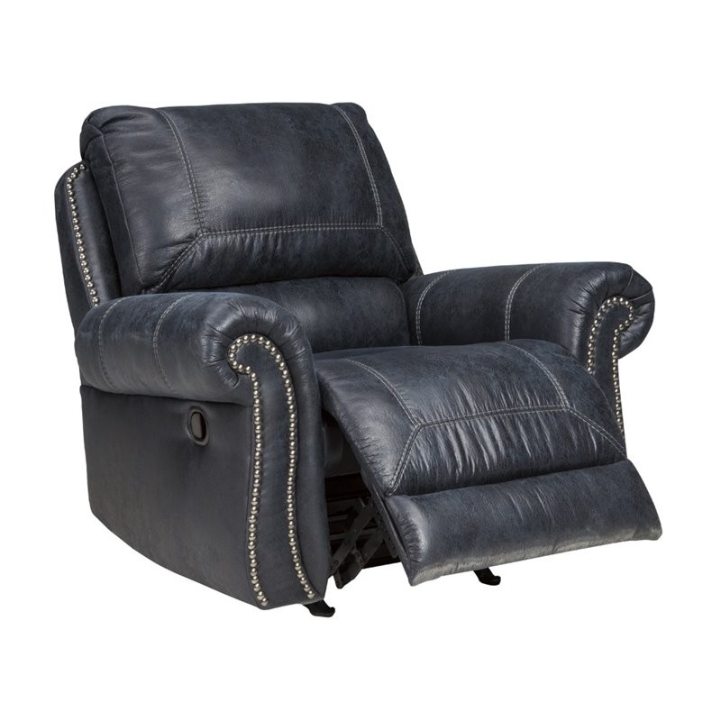 Ashley milhaven faux leather power rocker recliner in navy