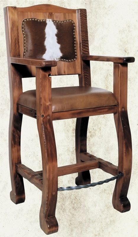 Bar stool leather seat hair on hide back item