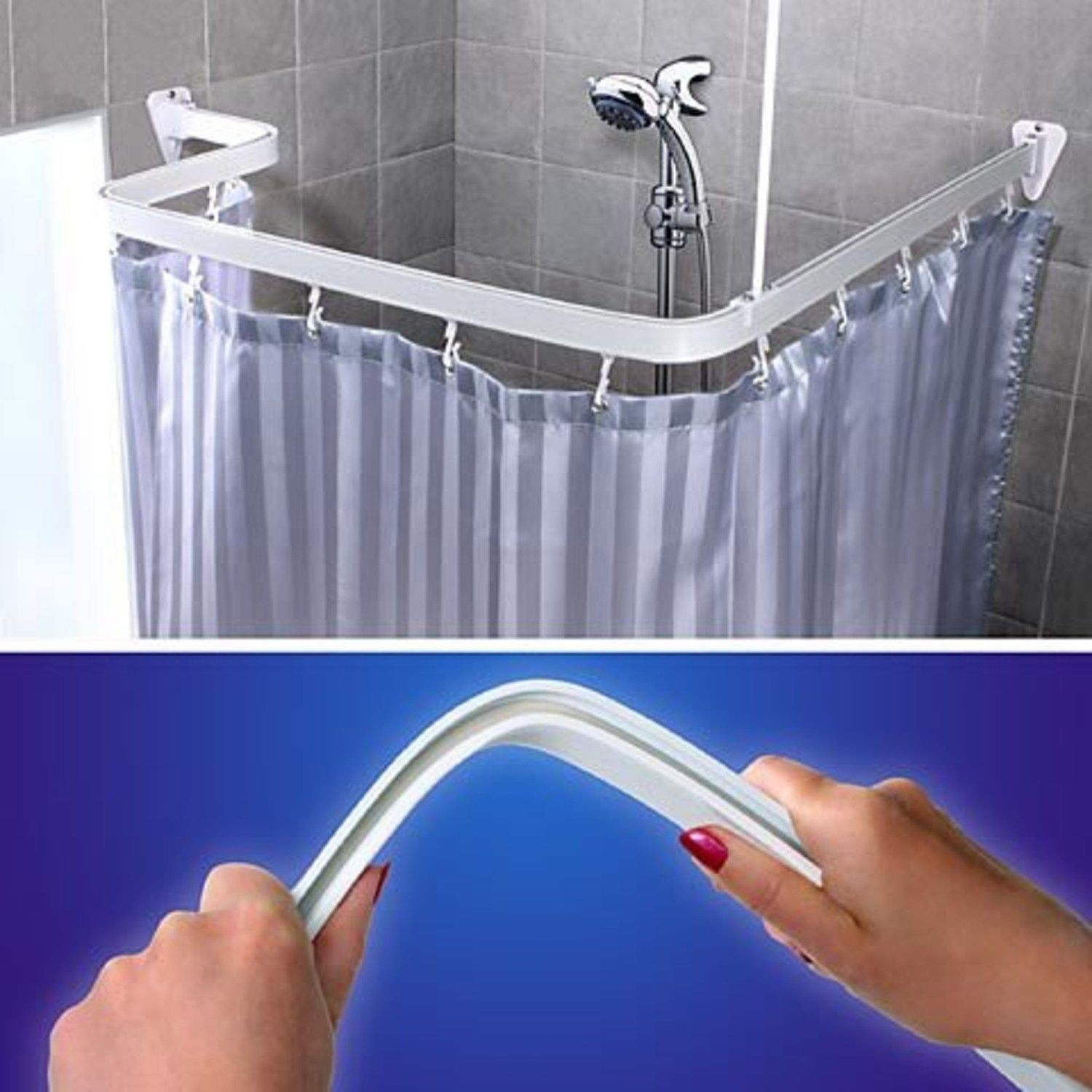 Bendable shower curtain rod curve arch custom corner half 1