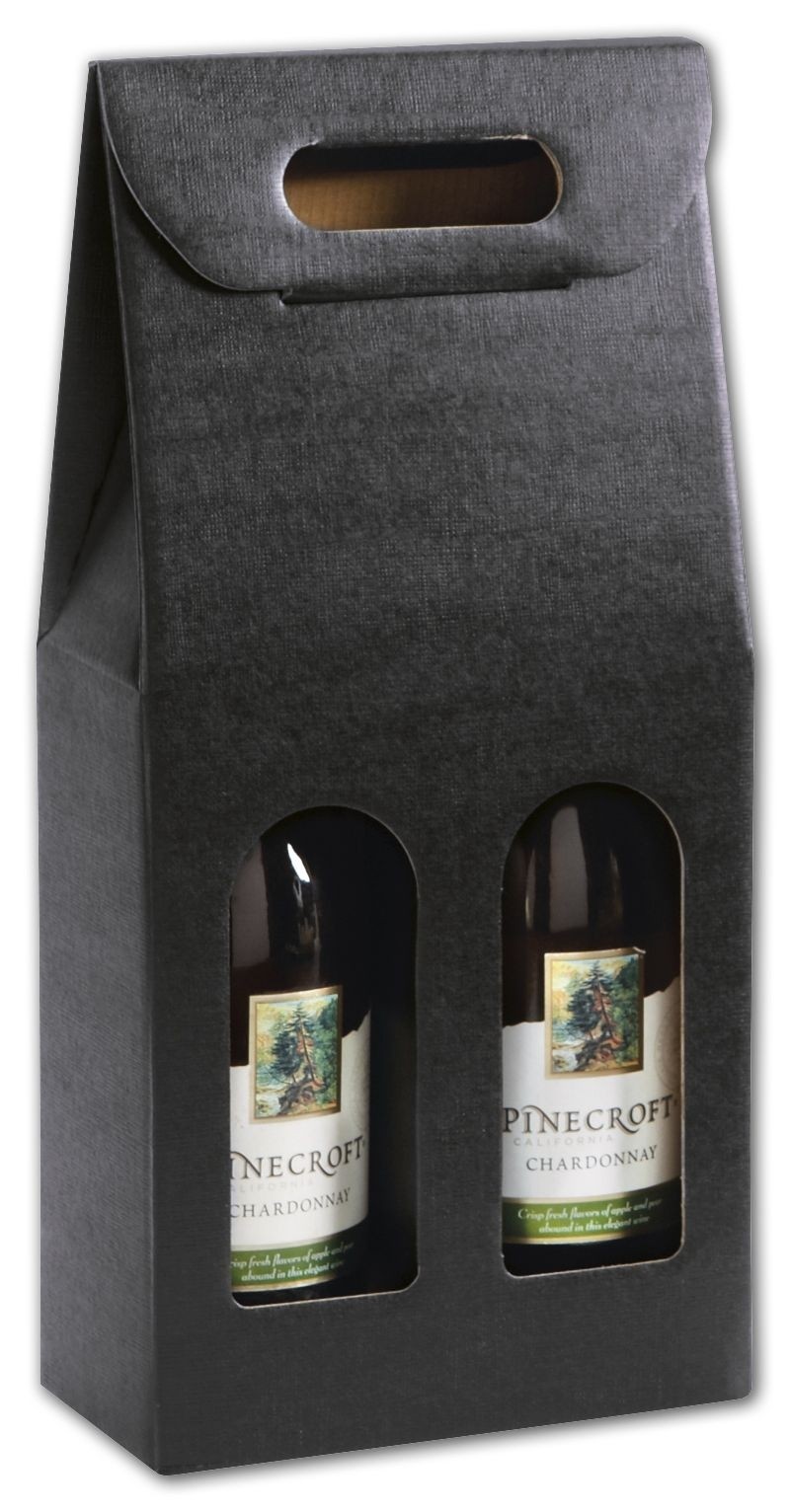 Black embossed 2 wine bottle carriers 7 x 3 1
