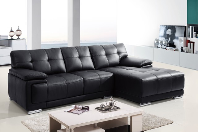 Black leather sofa with chaise small leather sectional