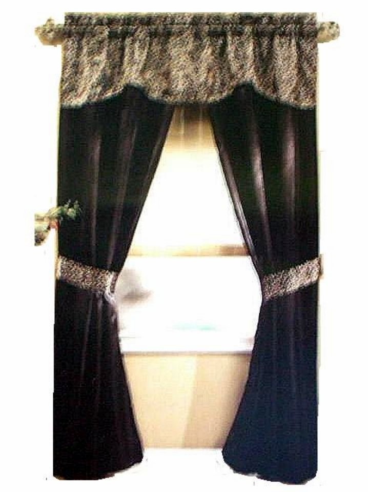 Black leopard print complete window curtains set