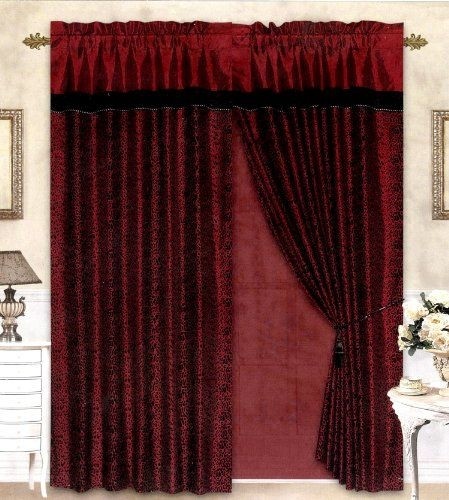 Black red flocking leopard satin window curtain drape set