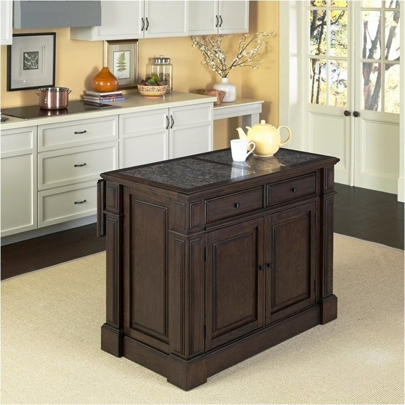 Bowery hill kitchen island cart with granite top in black