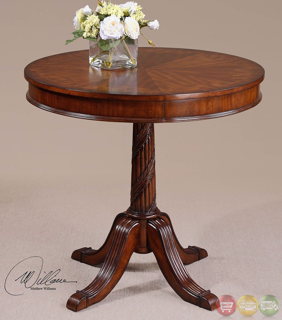 Brakefield antique style round pedestal accent table 24149 1