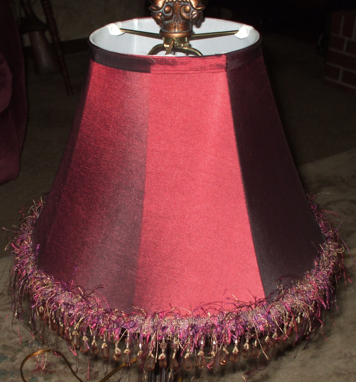 Pair of Purple Lamp Shades With Feathers & Beads New 