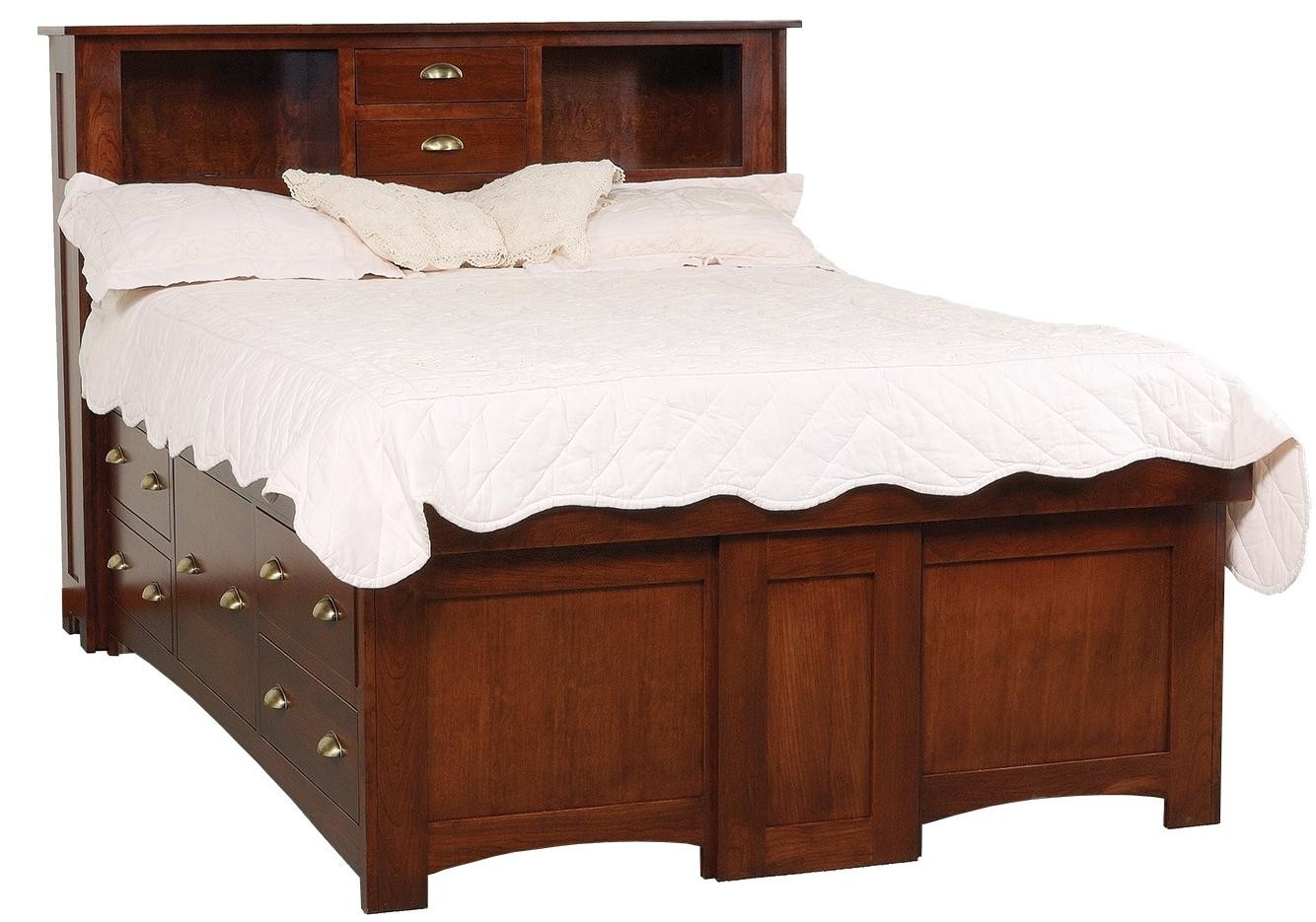 California king solid wood pedestal bed with 10 drawers