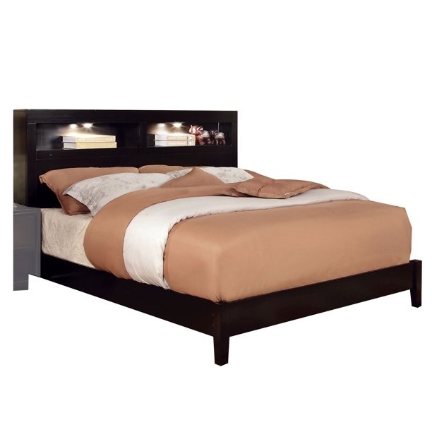 California king wooden bed with bookcase headboard