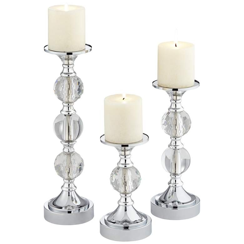 Caroline chrome and crystal pillar candle holders set of 3