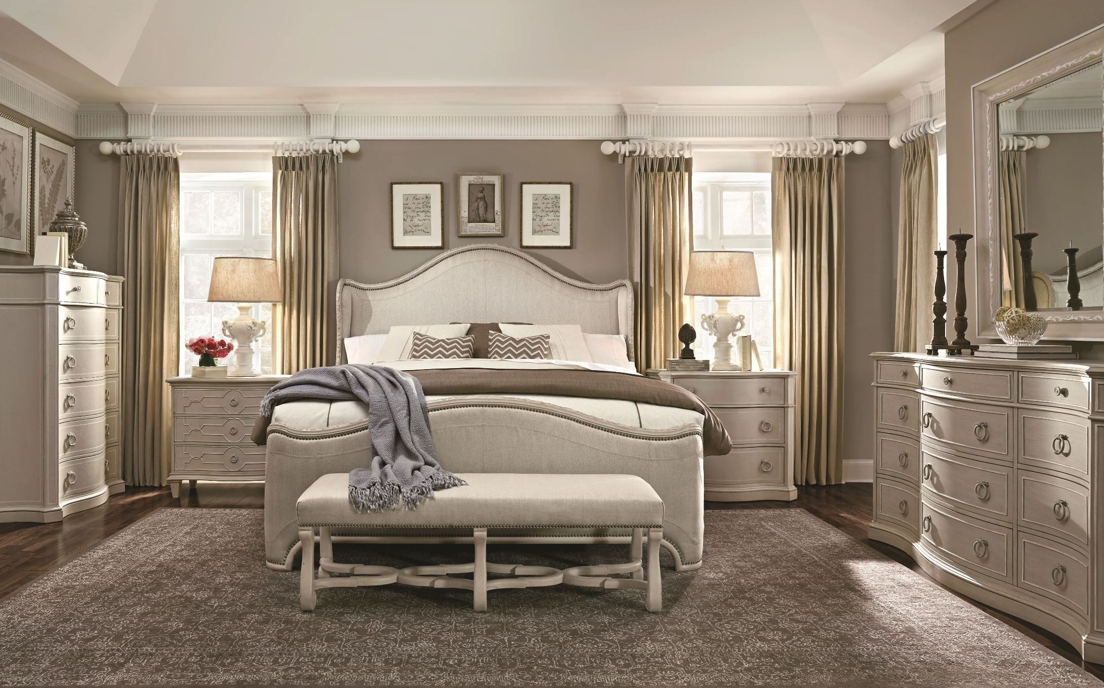 Chateaux grey upholstered shelter bedroom set from art 1