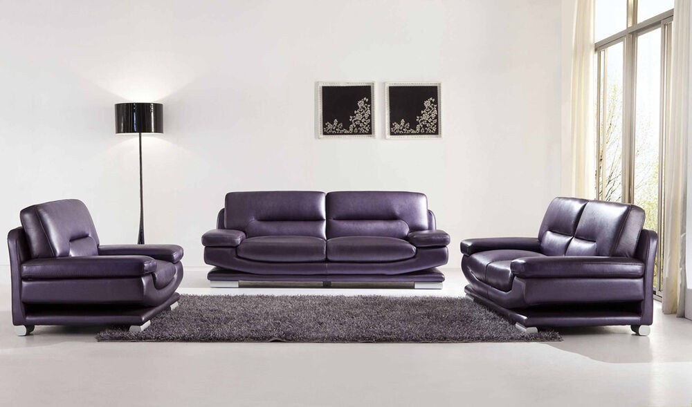 Chic modern esf 2757 full purple italian leather sofa set
