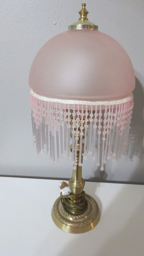 Click now vintage style frosted pink glass fringe dome