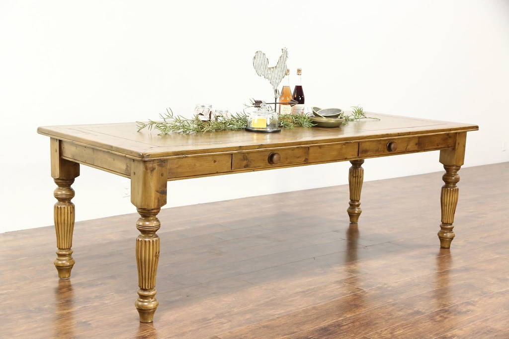 Country pine farmhouse vintage 8 harvest dining table