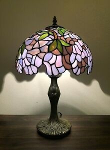 Enjoy tiffany table lamp stained glass purple flower