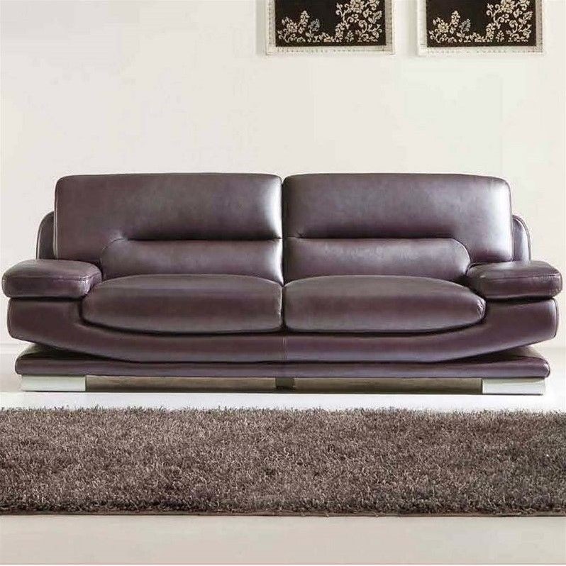 Esf style leather sofa in dark purple and brown 27573brown