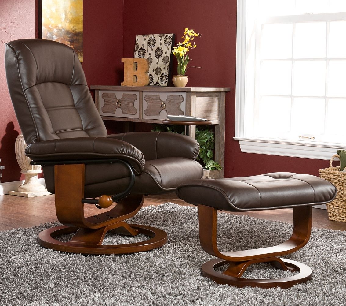 Euro style recliner and ottoman in cafe brown leather