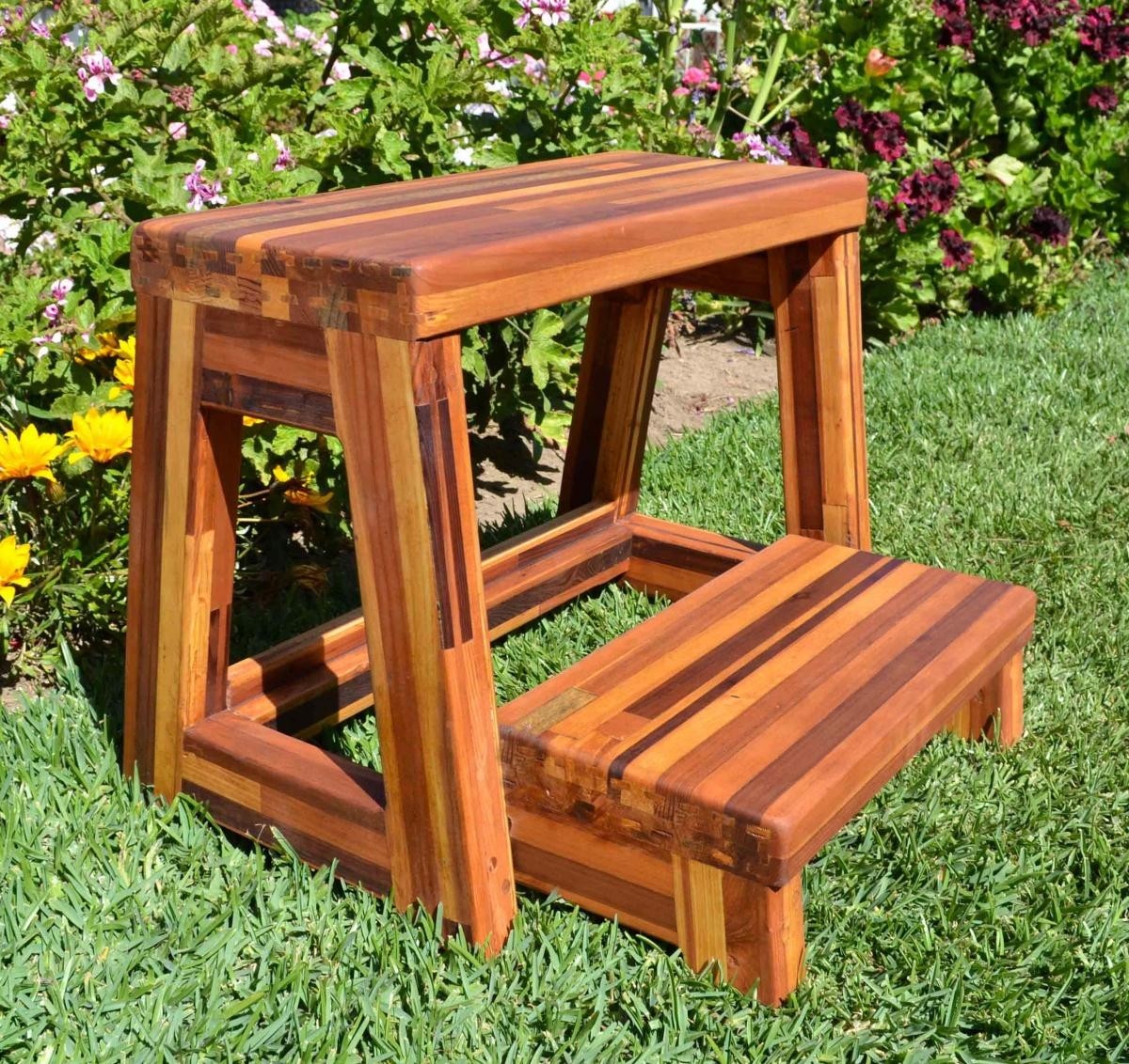 Folding two step wood stool custom wood finish height 1