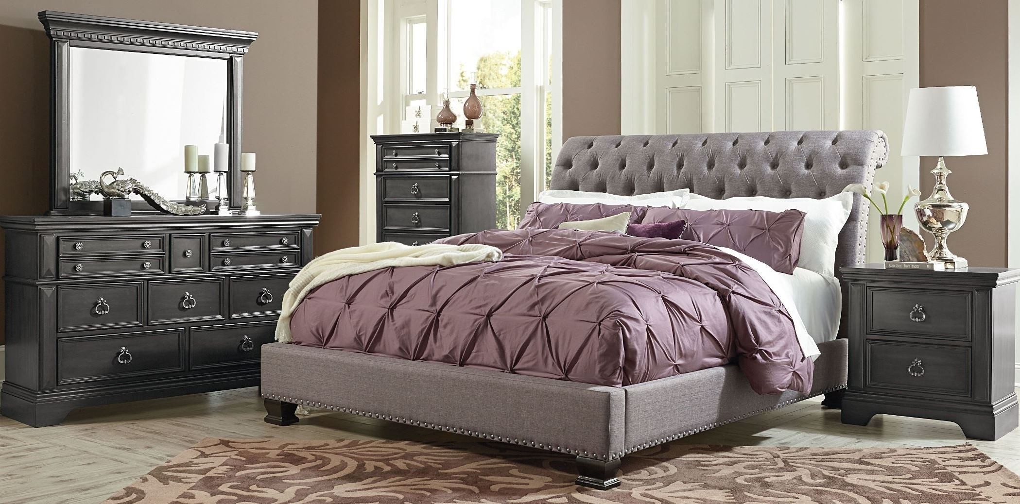 Garrison soft grey upholstered bedroom set from standard