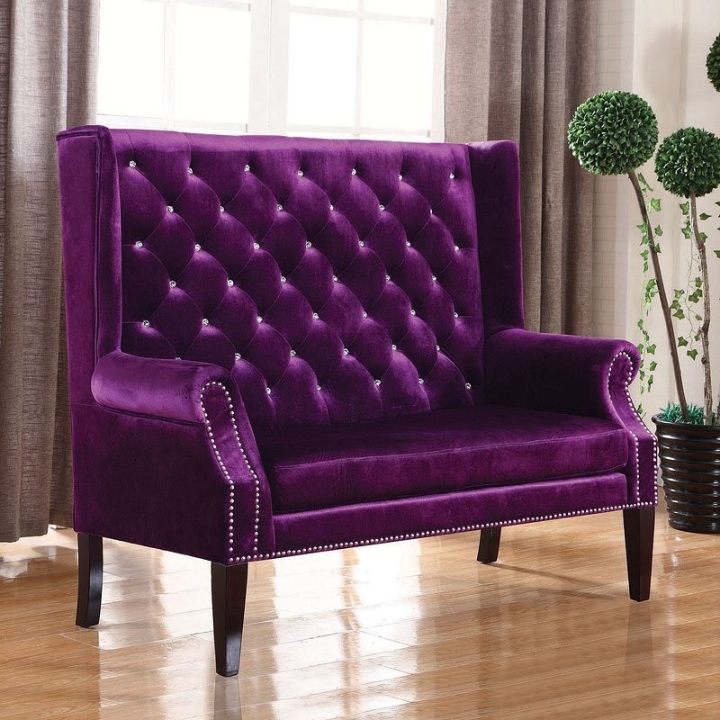 Glam purple velvet settee loveseats living room
