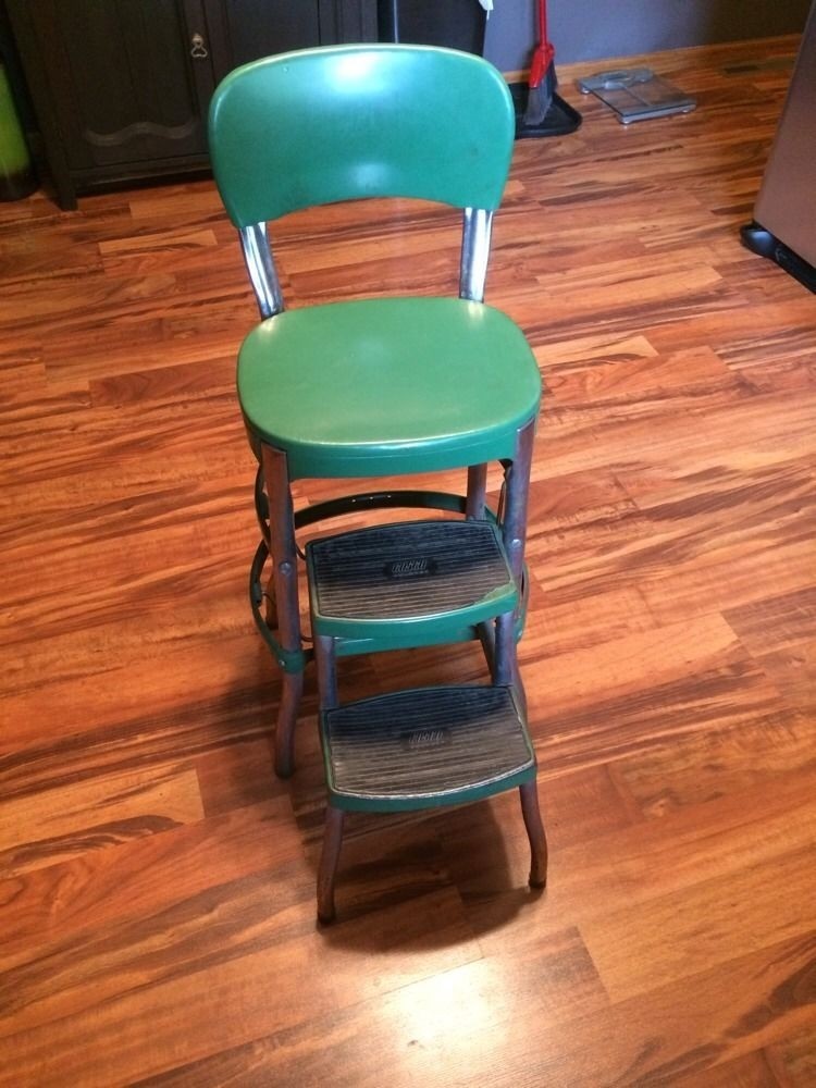 Green vtg mid century cosco folding step stool chair