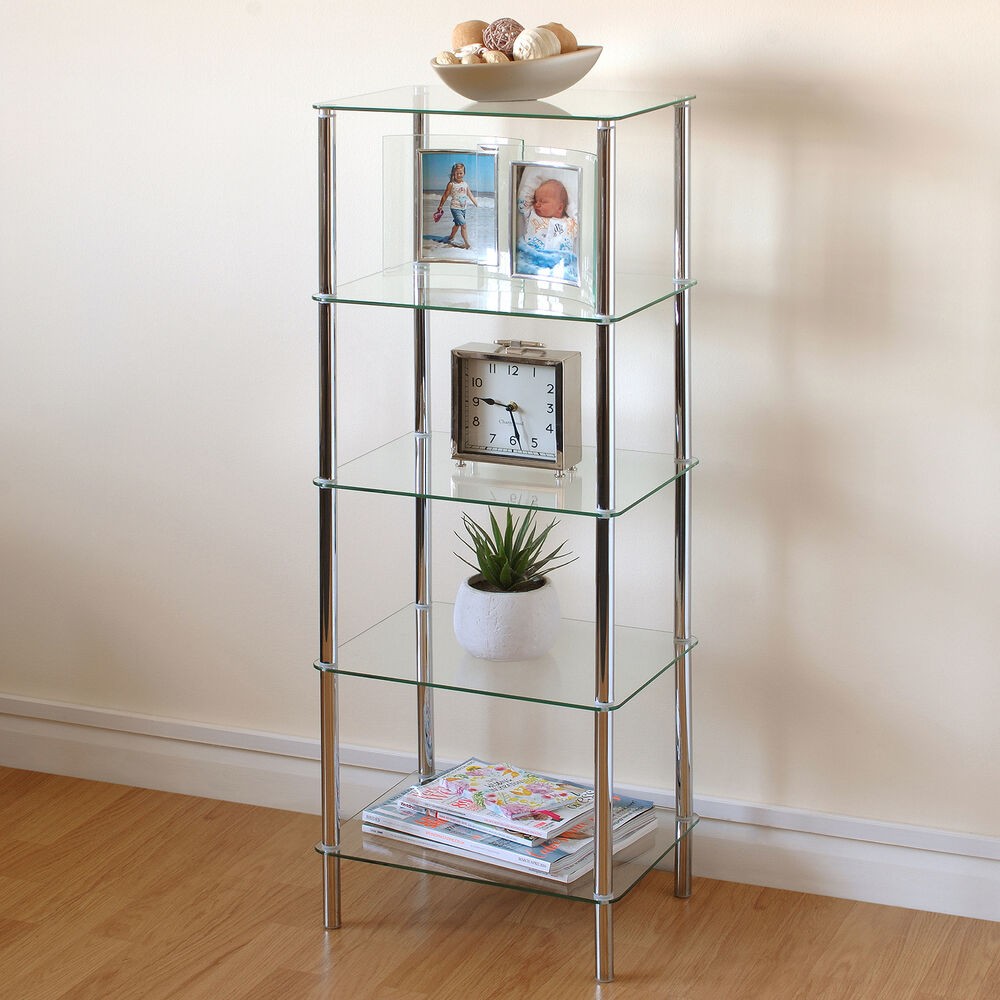 Hartleys clear glass 5 tier side table display shelf unit