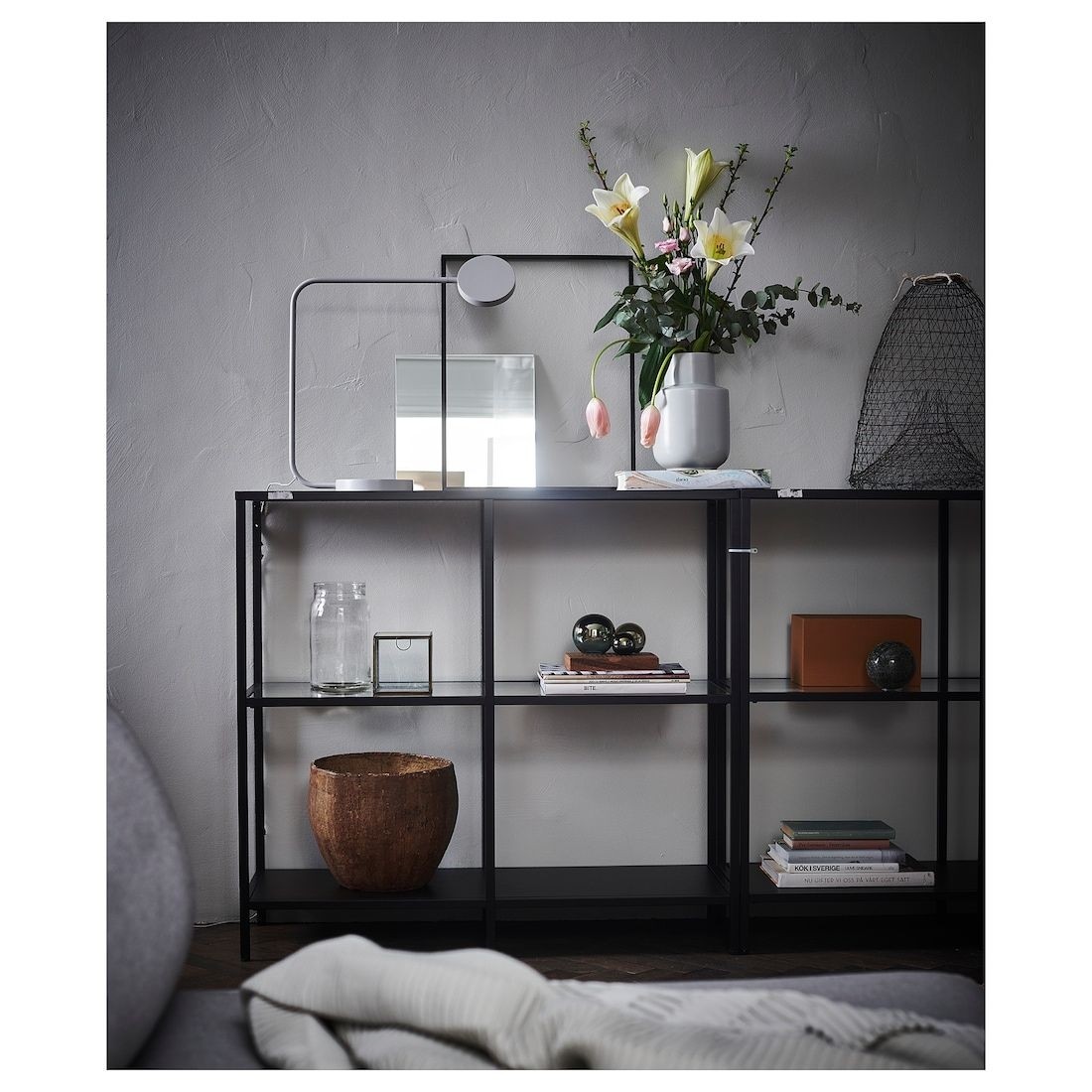 Ikea vittsjo black brown glass shelf unit living room