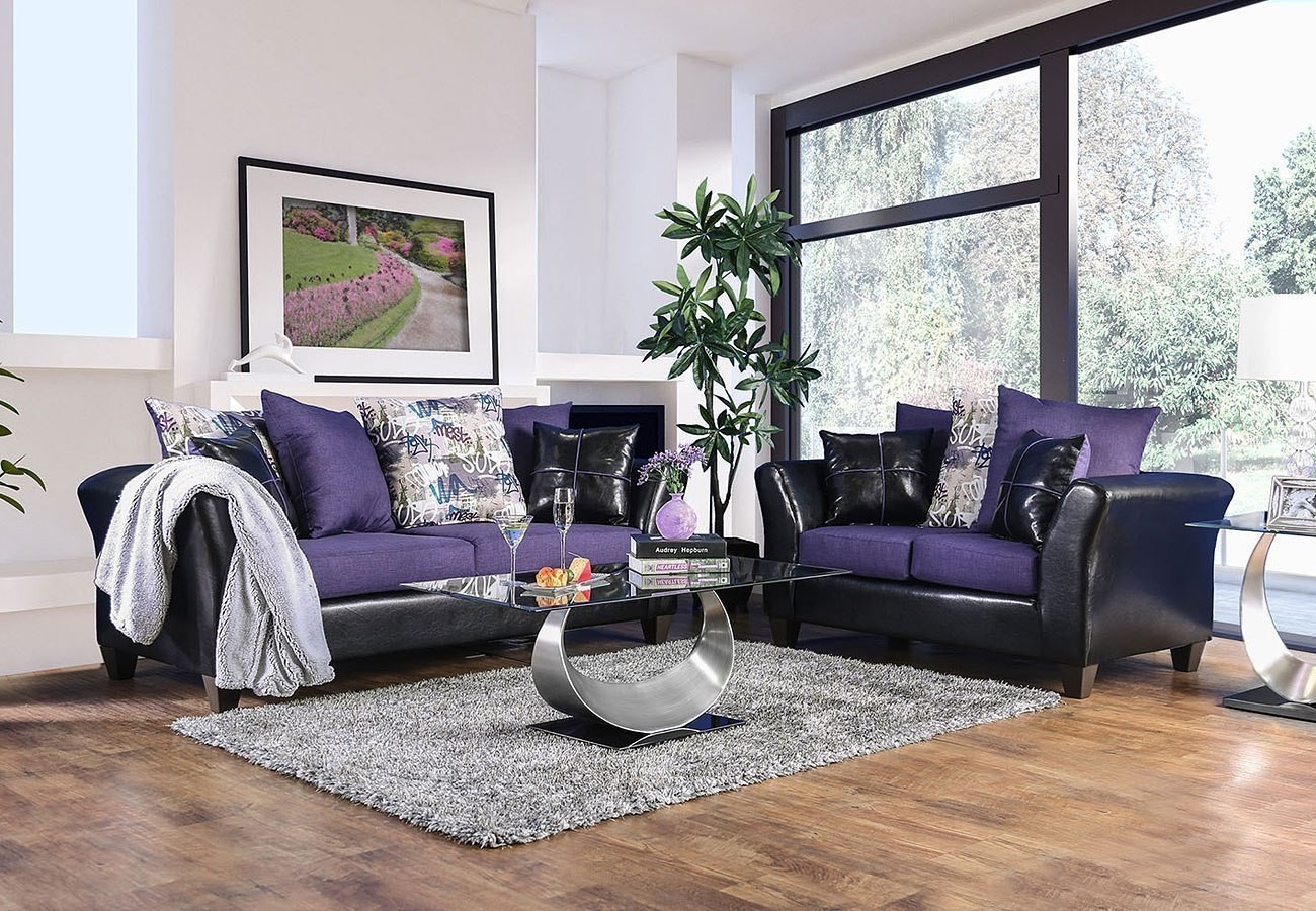 Kaelyn living room set black purple by furniture of