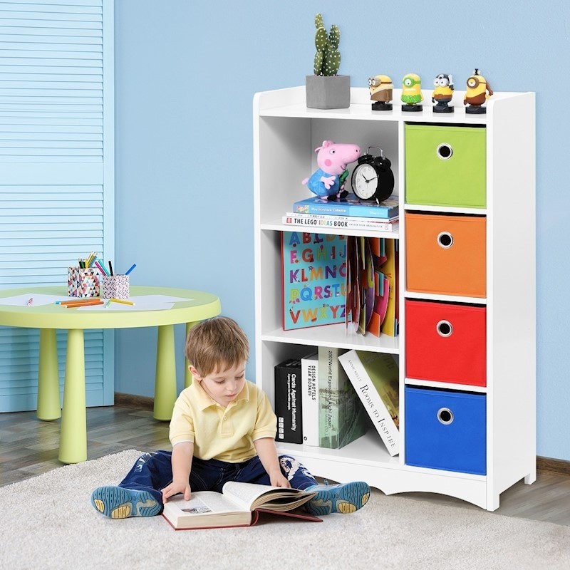 Kids bookshelf wood bookcase book storage rack stand w 7