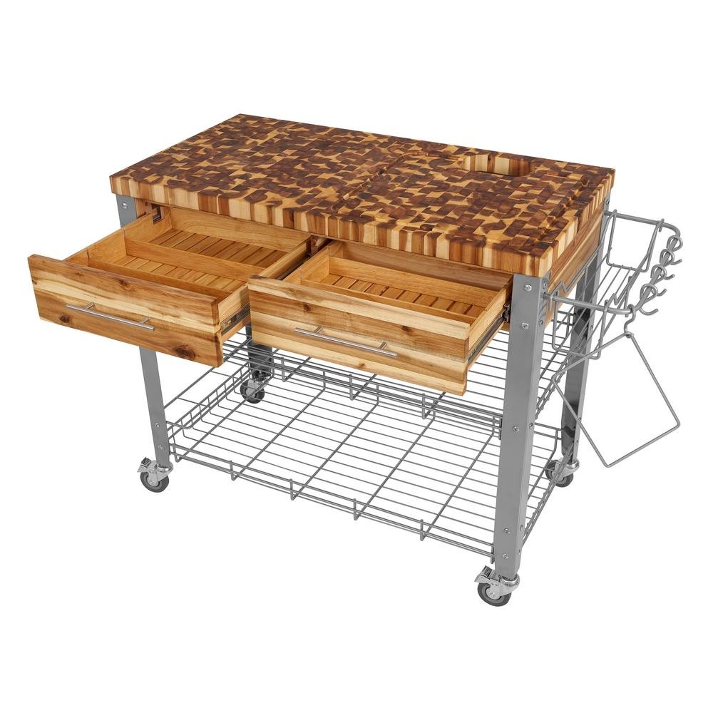 Kitchen cart storage with stainless steel shelf and wood