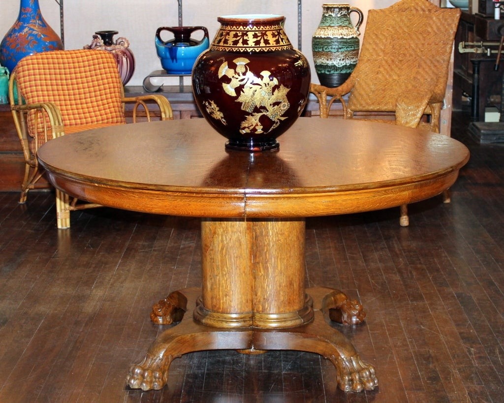 Large antique oak pedestal dining table at 1stdibs 1
