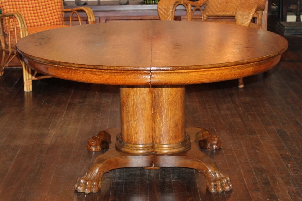 Large antique oak pedestal dining table at 1stdibs