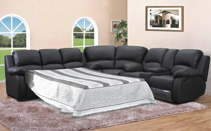 Leather sleeper sectional sofa bed hawk haven