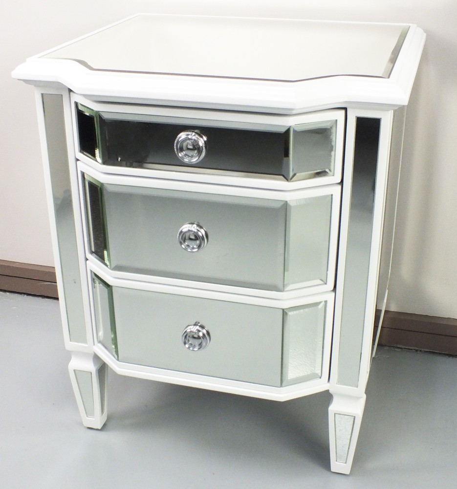 Leonore mirrored white painted bedside table ebay
