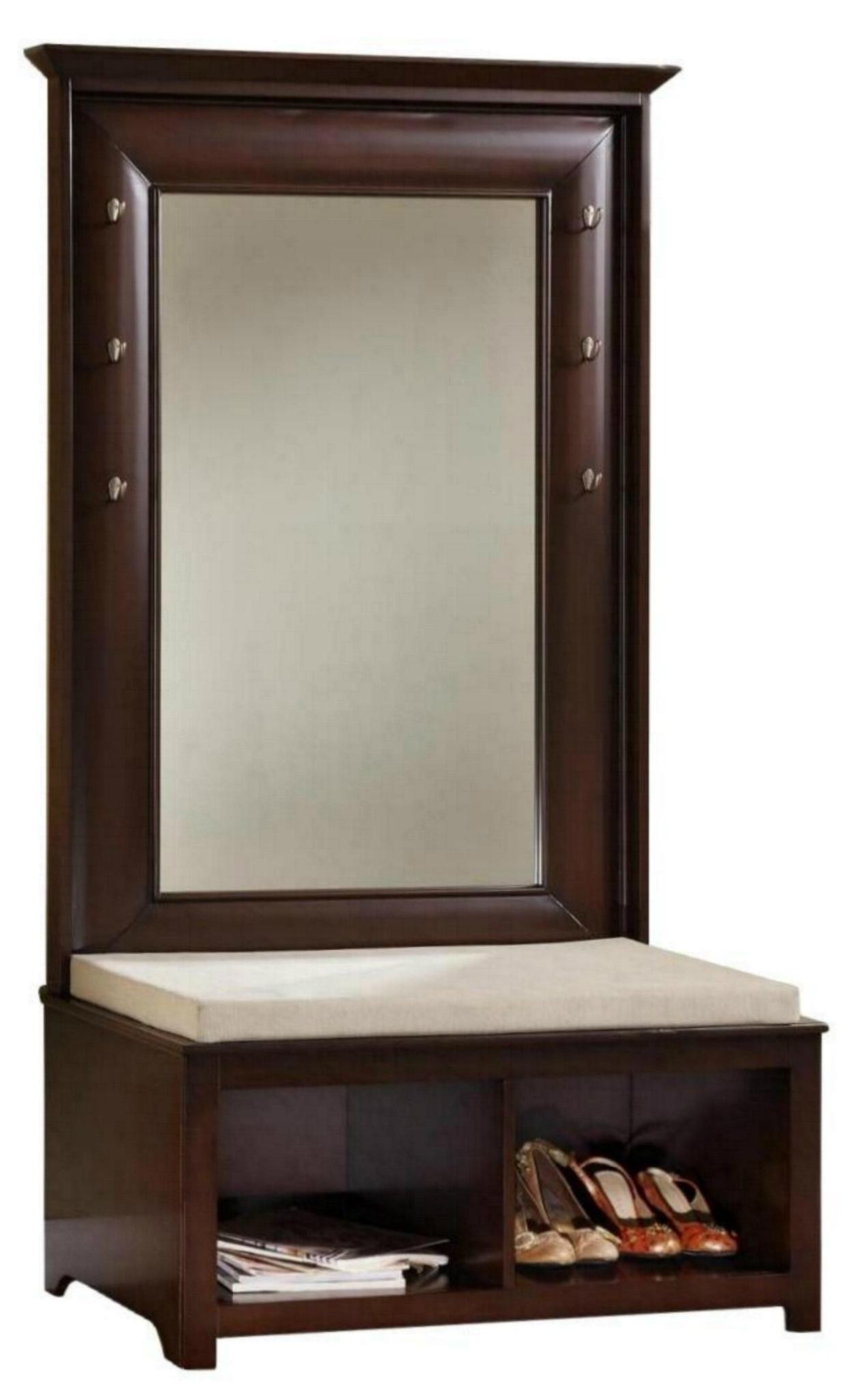 Living room mirror hall tree entryway wood storage bench